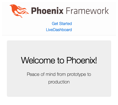 The default Phoenix application welcome page The default Phoenix application welcome page