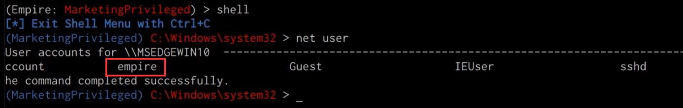 Empire client creating local accounts shell net user command Empire client creating local accounts shell net user command