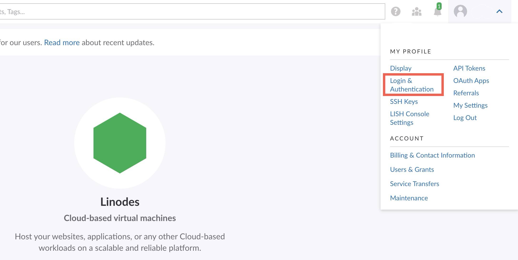 Click your username and select Login & Authentication Click your username and select Login & Authentication